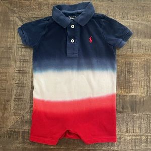 Ralph Lauren, Red White Blue Ombré, Baby Boy Romper One Piece, Size 12 M, July 4
